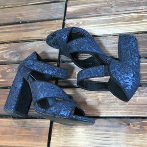Zara Block Tapestry Heels Sandals 8